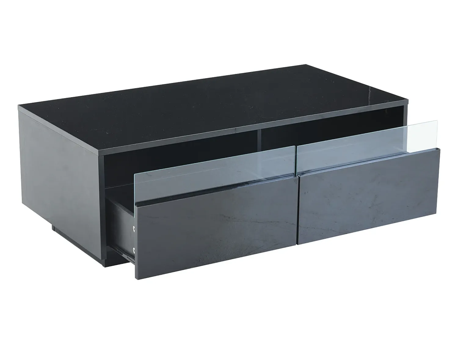 Mesa De Centro*Hauss Spole Mesa de centro retangular 94x50x34cm com 2 gavetas, LED incluído, corpo em laca preta brilhante Preto