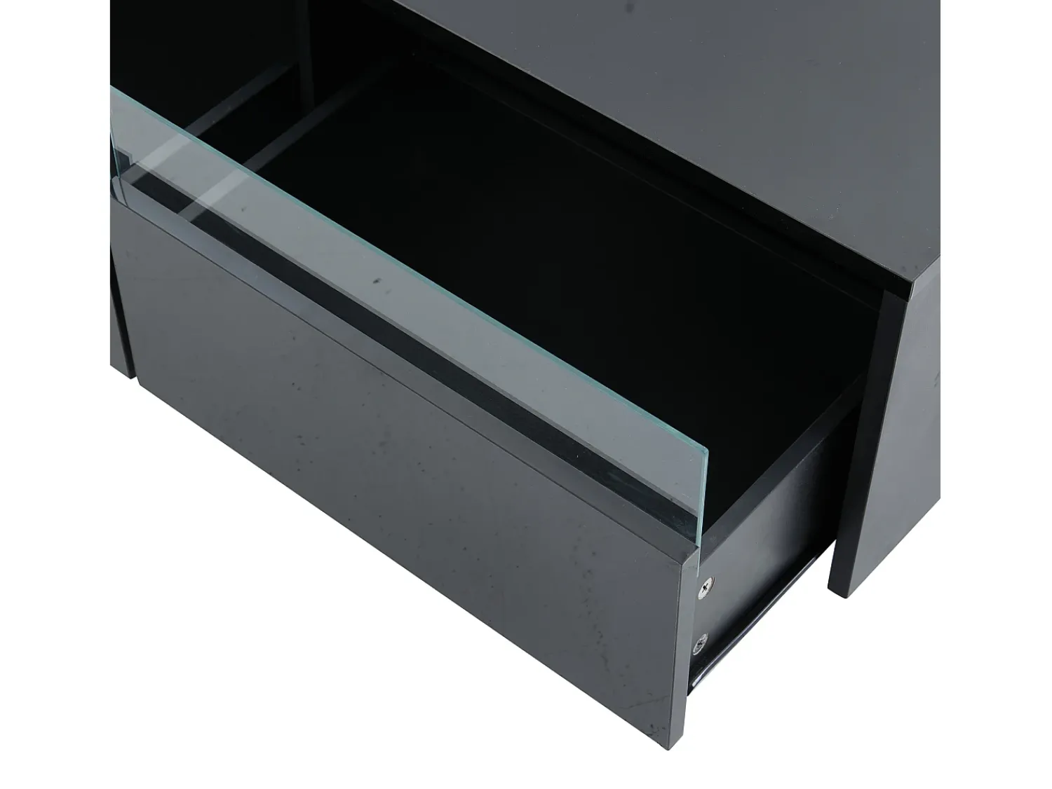 Mesa De Centro*Hauss Spole Mesa de centro retangular 94x50x34cm com 2 gavetas, LED incluído, corpo em laca preta brilhante Preto
