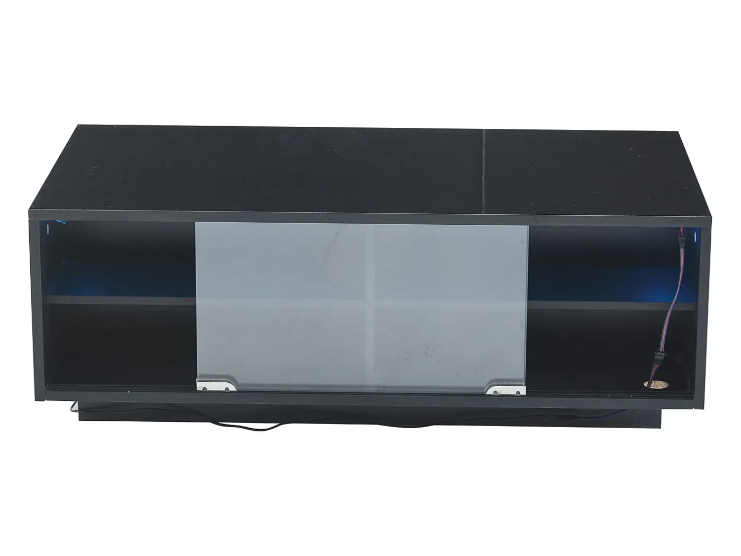 Mesa De Centro*Hauss Spole Mesa de centro retangular 94x50x34cm com 2 gavetas, LED incluído, corpo em laca preta brilhante Preto
