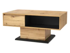 Mesa de centro retangular em carvalho e antracite, 100 x 60 x 47 cm, com gaveta e 2 prateleiras.^ Mesa De Centro