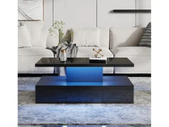 Mesa De Centro|Hauss Spole Mesa de centro retangular moderna lacada a com gaveta e LED Preto
