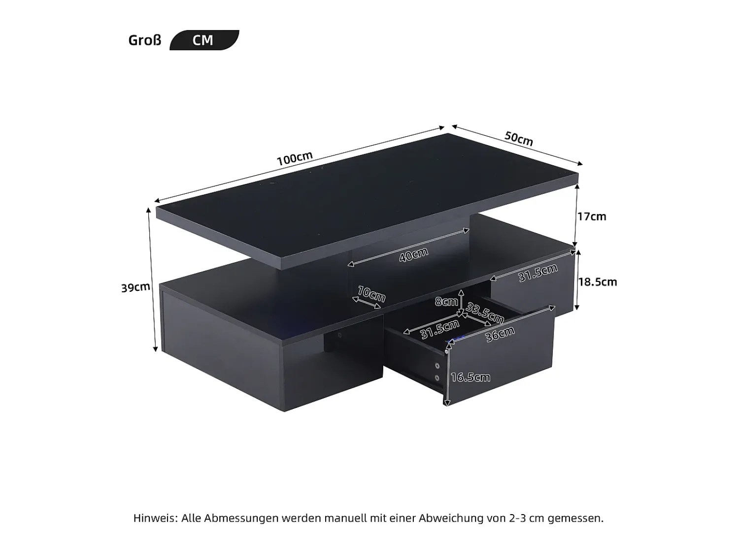 Mesa De Centro|Hauss Spole Mesa de centro retangular moderna lacada a com gaveta e LED Preto