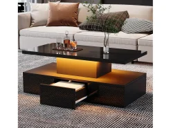 Mesa De Centro|Hauss Spole Mesa de centro retangular moderna lacada a com gaveta e LED Preto