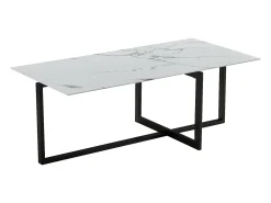Sale Mesa de centro retangular - Vidro temperado efeito mármore - Metal preto - CHIARA Branco