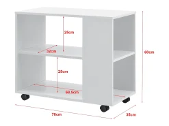 Helloshop26 Mesa de centro retangular com rodízios para sala de estar móvel elegante com prateleira de armazenamento 60 x 70 x 35 cm branca 03_0006173^ Mesa De Apoio