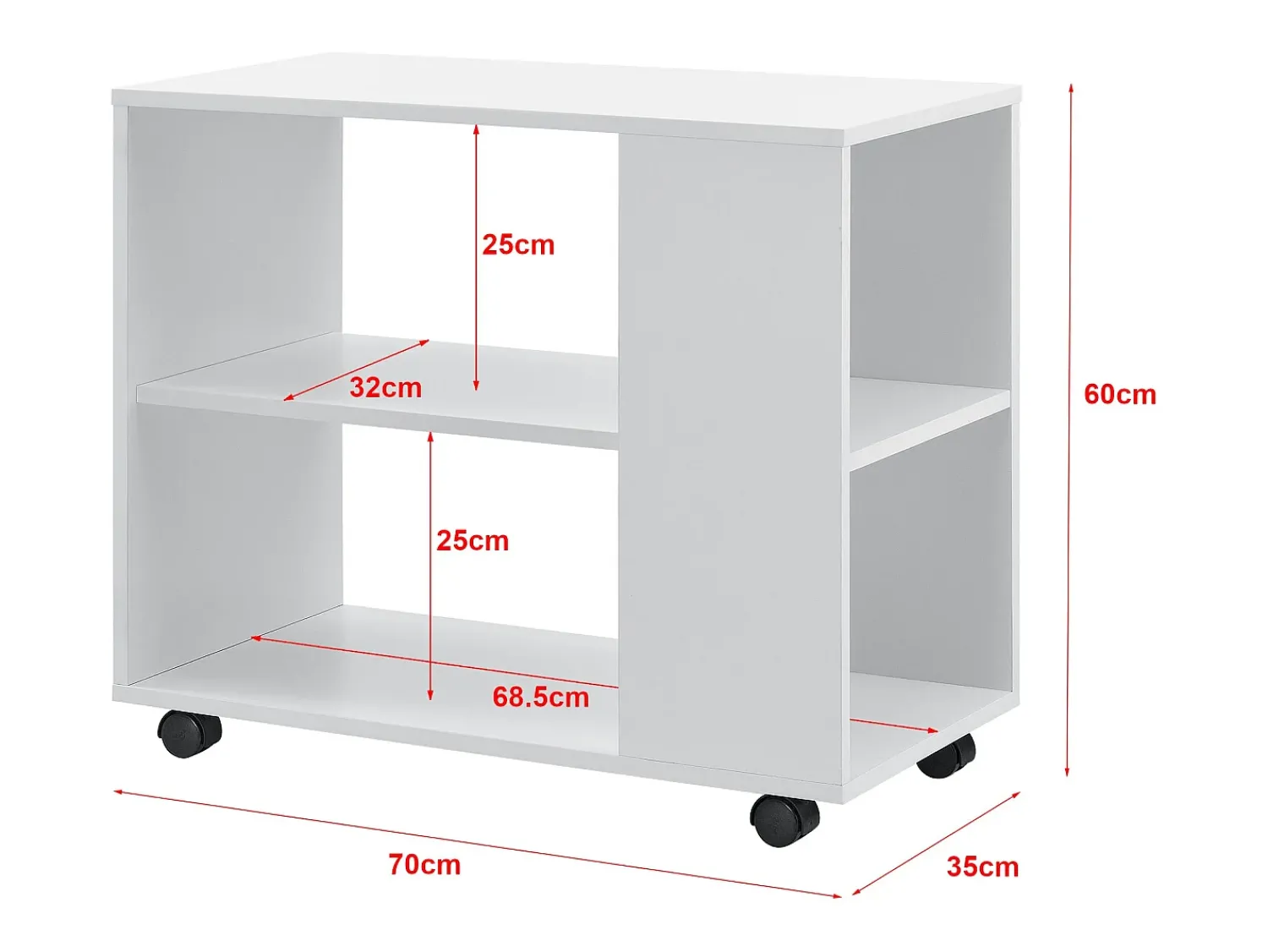 Helloshop26 Mesa de centro retangular com rodízios para sala de estar móvel elegante com prateleira de armazenamento 60 x 70 x 35 cm branca 03_0006173^ Mesa De Apoio