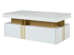 Discount Mesa de centro retangular - Mesa de centro com 2 gavetas e tampo brilhante - Tampo em mármore - para sala de estar Branco