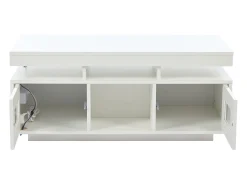 Discount Hauss Spole Mesa de centro retangular 100x50x43cm com 2 portas e nicho, LED, portas USB e tomada incluídas, corpo em laca branca brilhante Branco