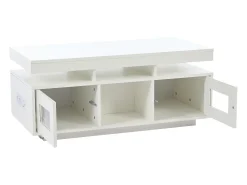 Discount Hauss Spole Mesa de centro retangular 100x50x43cm com 2 portas e nicho, LED, portas USB e tomada incluídas, corpo em laca branca brilhante Branco