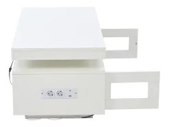 Discount Hauss Spole Mesa de centro retangular 100x50x43cm com 2 portas e nicho, LED, portas USB e tomada incluídas, corpo em laca branca brilhante Branco