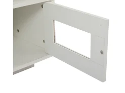 Discount Hauss Spole Mesa de centro retangular 100x50x43cm com 2 portas e nicho, LED, portas USB e tomada incluídas, corpo em laca branca brilhante Branco