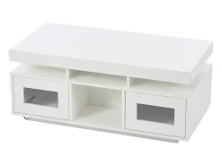 Discount Hauss Spole Mesa de centro retangular 100x50x43cm com 2 portas e nicho, LED, portas USB e tomada incluídas, corpo em laca branca brilhante Branco