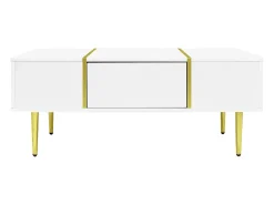 Mesa De Centro|Hauss Spole Mesa de centro retangular 100x60x41,5cm com 2 gavetas, corpo em laca branca com detalhes dourados Branco