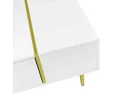 Mesa De Centro|Hauss Spole Mesa de centro retangular 100x60x41,5cm com 2 gavetas, corpo em laca branca com detalhes dourados Branco