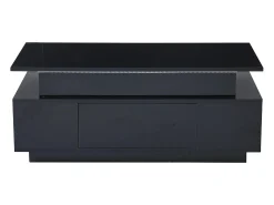 Hauss Spole Mesa de centro retangular 96x45x40cm com tampo elevatório e 1 gaveta, amplo espaço de arrumação integrado, LED incluído, corpo em laca preta brilhante^ Mesa De Centro
