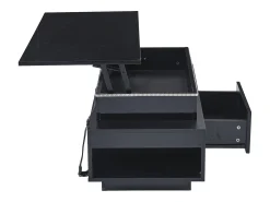Hauss Spole Mesa de centro retangular 96x45x40cm com tampo elevatório e 1 gaveta, amplo espaço de arrumação integrado, LED incluído, corpo em laca preta brilhante^ Mesa De Centro