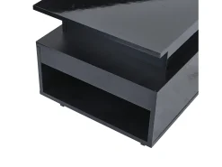 Hauss Spole Mesa de centro retangular 96x45x40cm com tampo elevatório e 1 gaveta, amplo espaço de arrumação integrado, LED incluído, corpo em laca preta brilhante^ Mesa De Centro