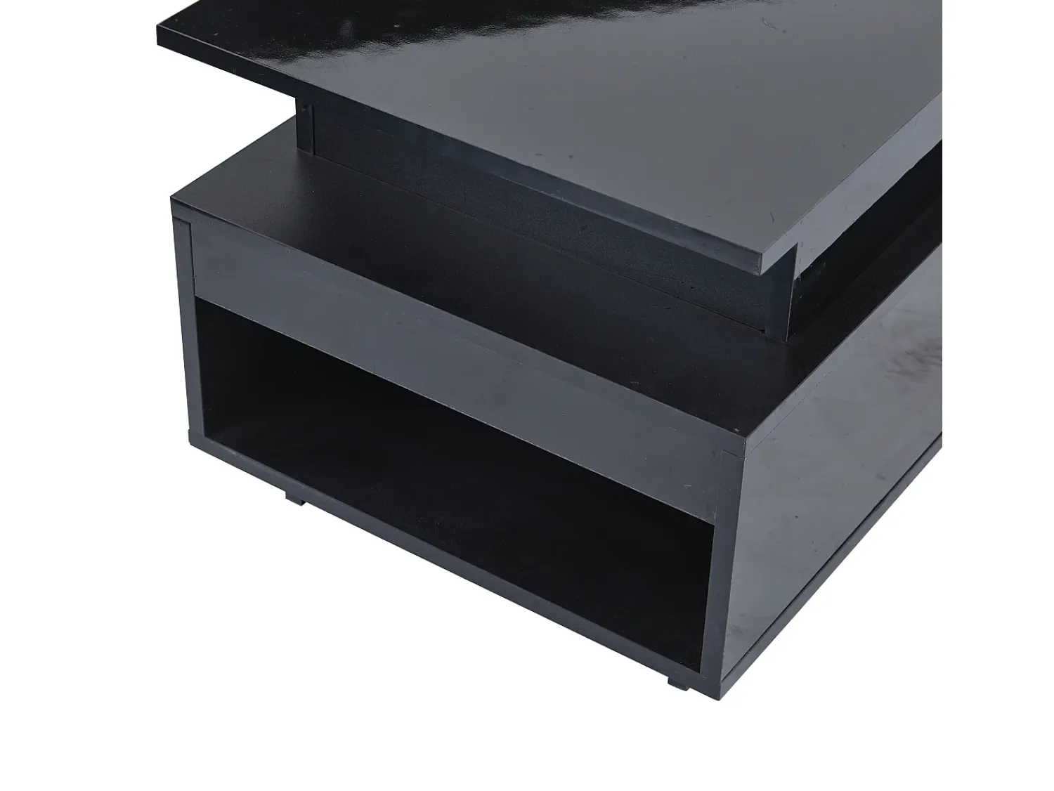 Hauss Spole Mesa de centro retangular 96x45x40cm com tampo elevatório e 1 gaveta, amplo espaço de arrumação integrado, LED incluído, corpo em laca preta brilhante^ Mesa De Centro