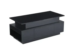 Hauss Spole Mesa de centro retangular 96x45x40cm com tampo elevatório e 1 gaveta, amplo espaço de arrumação integrado, LED incluído, corpo em laca preta brilhante^ Mesa De Centro