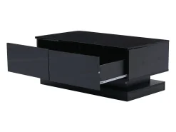 Mesa De Centro|Hauss Spole Mesa de centro retangular 90x50x38cm com 2 gavetas, LED incluído, corpo em laca preta brilhante Preto