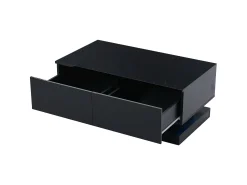 Mesa De Centro|Hauss Spole Mesa de centro retangular 90x50x38cm com 2 gavetas, LED incluído, corpo em laca preta brilhante Preto
