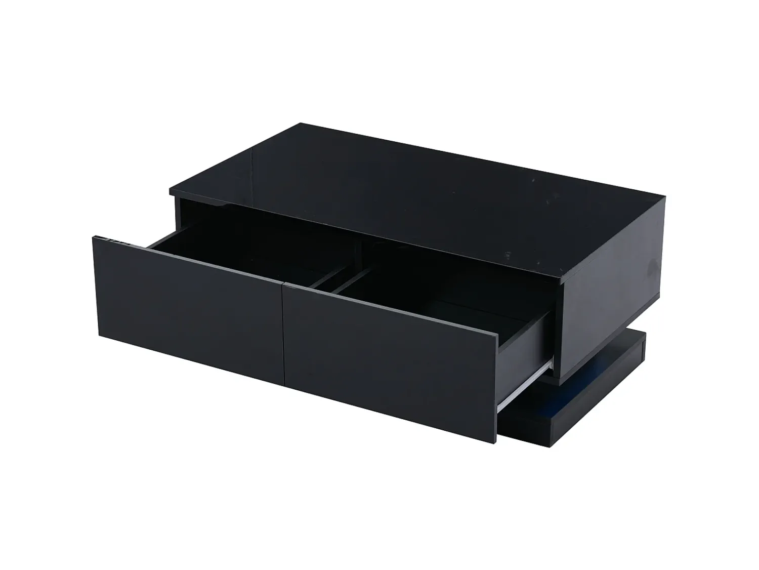 Mesa De Centro|Hauss Spole Mesa de centro retangular 90x50x38cm com 2 gavetas, LED incluído, corpo em laca preta brilhante Preto