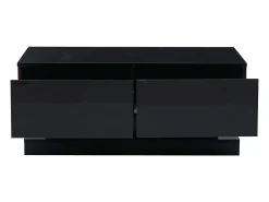 Mesa De Centro|Hauss Spole Mesa de centro retangular 90x50x38cm com 2 gavetas, LED incluído, corpo em laca preta brilhante Preto
