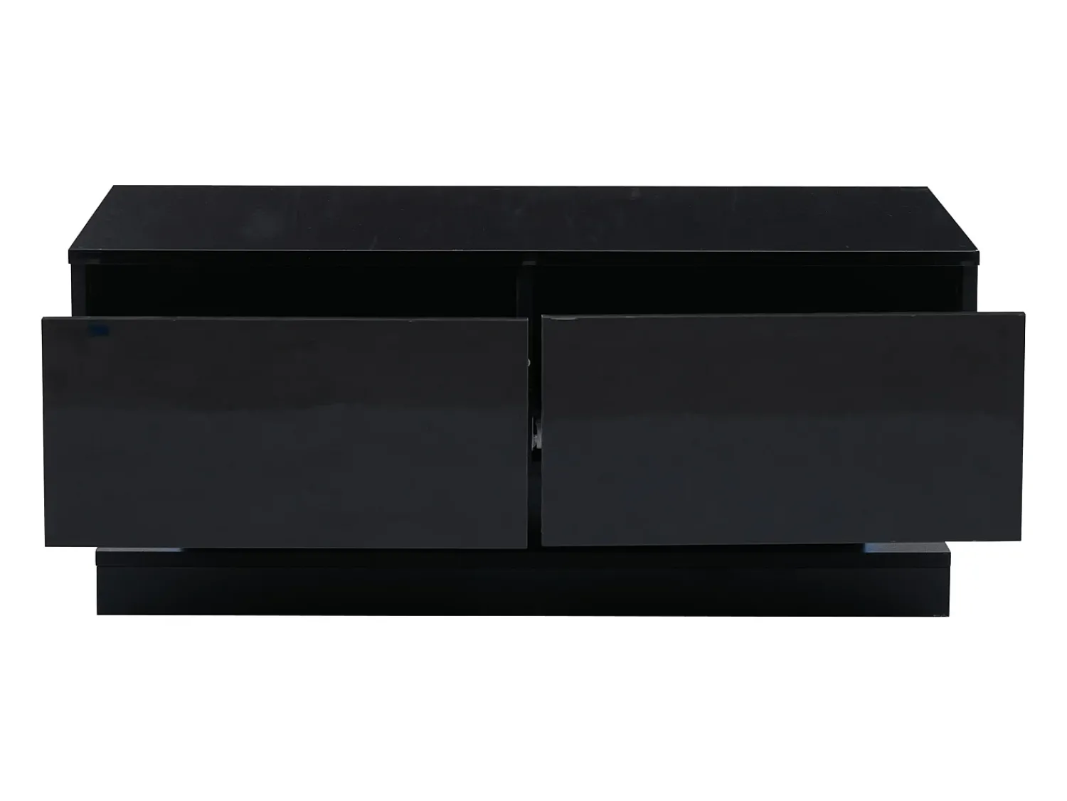 Mesa De Centro|Hauss Spole Mesa de centro retangular 90x50x38cm com 2 gavetas, LED incluído, corpo em laca preta brilhante Preto