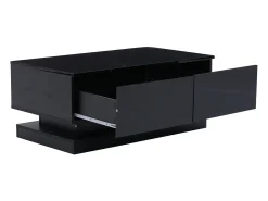 Mesa De Centro|Hauss Spole Mesa de centro retangular 90x50x38cm com 2 gavetas, LED incluído, corpo em laca preta brilhante Preto