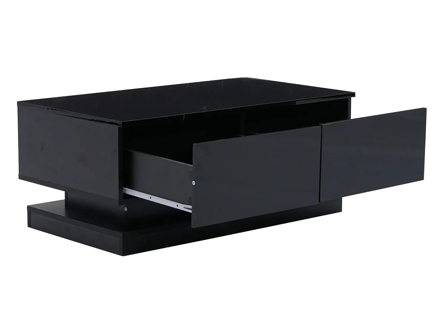 Mesa De Centro|Hauss Spole Mesa de centro retangular 90x50x38cm com 2 gavetas, LED incluído, corpo em laca preta brilhante Preto