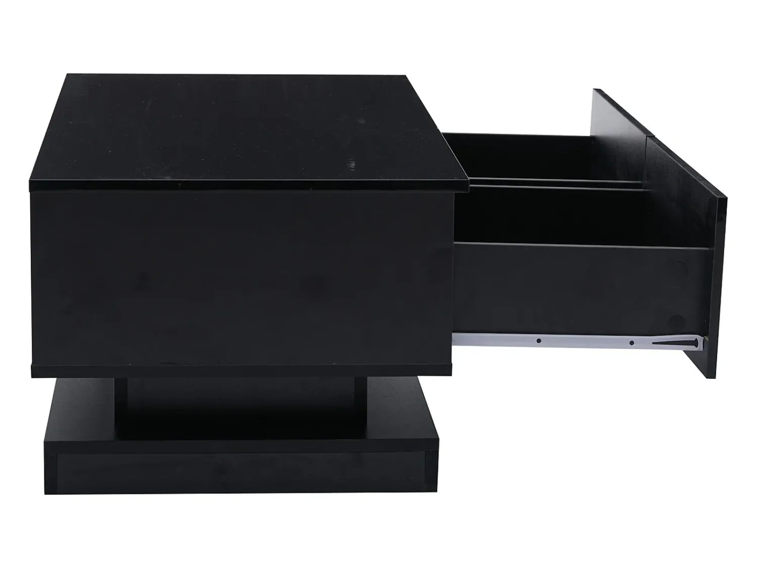 Mesa De Centro|Hauss Spole Mesa de centro retangular 90x50x38cm com 2 gavetas, LED incluído, corpo em laca preta brilhante Preto