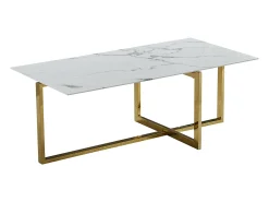 Mesa De Centro| Mesa de centro retangular - Vidro temperado efeito mármore - Metal dourado - CHIARA Branco