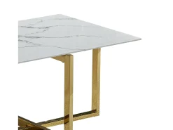 Mesa De Centro| Mesa de centro retangular - Vidro temperado efeito mármore - Metal dourado - CHIARA Branco