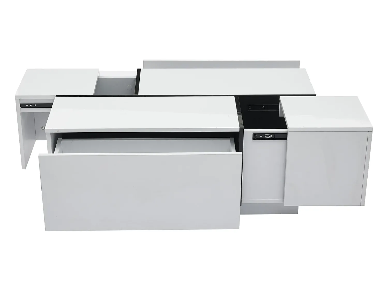 Mesa de centro retangular branca - Mesa de centro com 4 gavetas e tampo deslizante - para sala de estar^ Mesa De Centro