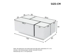 Mesa de centro retangular branca - Mesa de centro com 4 gavetas e tampo deslizante - para sala de estar^ Mesa De Centro