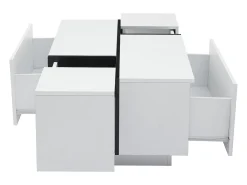 Mesa de centro retangular branca - Mesa de centro com 4 gavetas e tampo deslizante - para sala de estar^ Mesa De Centro
