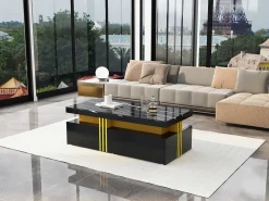 Discount Merax Mesa de centro retangular com 2 gavetas - 100x50x40 cm - aglomerado - tampo marmorizado, para sala - preta Preto