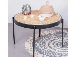 Discount Nest Dream Mesa de centro retrô com detalhes em rattan natural (60cm) - North - Preto
