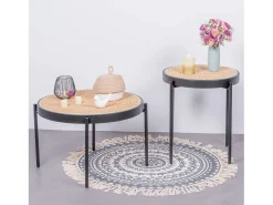 Discount Nest Dream Mesa de centro retrô com detalhes em rattan natural (60cm) - North - Preto