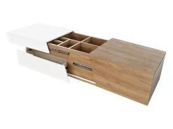 ModernLuxe Mesa de centro retrátil - 1 gaveta e vários compartimentos - Natural & Branco Natural claro / Branco