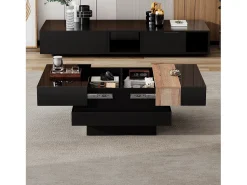 ModernLuxe Mesa de centro retrátil 70x70x39 cm - com espaço de armazenamento - Acabamento brilhante - MDF - ^ Mesa De Centro
