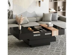 ModernLuxe Mesa de centro retrátil 70x70x39 cm - com espaço de armazenamento - Acabamento brilhante - MDF - ​​^ Mesa De Centro
