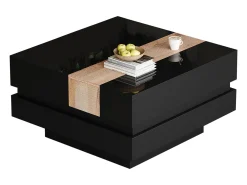 ModernLuxe Mesa de centro retrátil 70x70x39 cm - com espaço de armazenamento - Acabamento brilhante - MDF - ^ Mesa De Centro