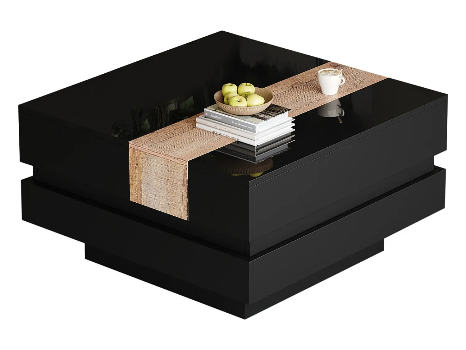 ModernLuxe Mesa de centro retrátil 70x70x39 cm - com espaço de armazenamento - Acabamento brilhante - MDF - ^ Mesa De Centro