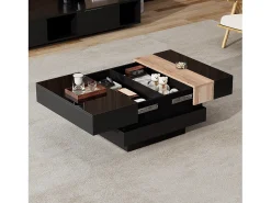 ModernLuxe Mesa de centro retrátil 70x70x39 cm - com espaço de armazenamento - Acabamento brilhante - MDF - ^ Mesa De Centro