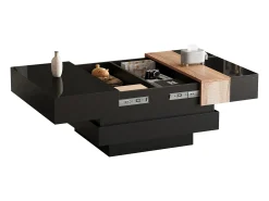 ModernLuxe Mesa de centro retrátil 70x70x39 cm - com espaço de armazenamento - Acabamento brilhante - MDF - ^ Mesa De Centro