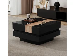 ModernLuxe Mesa de centro retrátil 70x70x39 cm - com espaço de armazenamento - Acabamento brilhante - MDF - ^ Mesa De Centro
