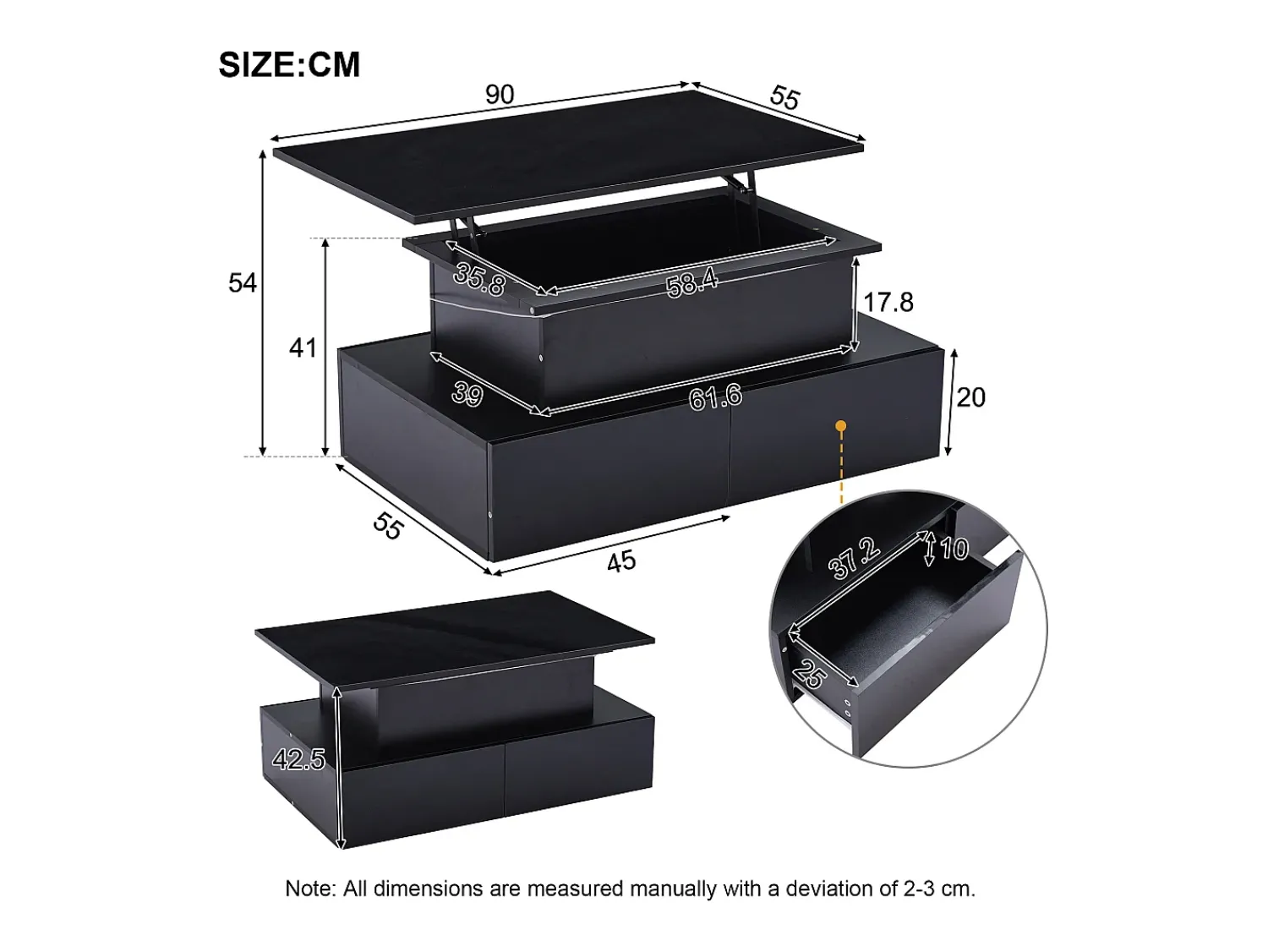 ModernLuxe Mesa de centro reveladora com LED - 4 gavetas -^ Mesa De Centro