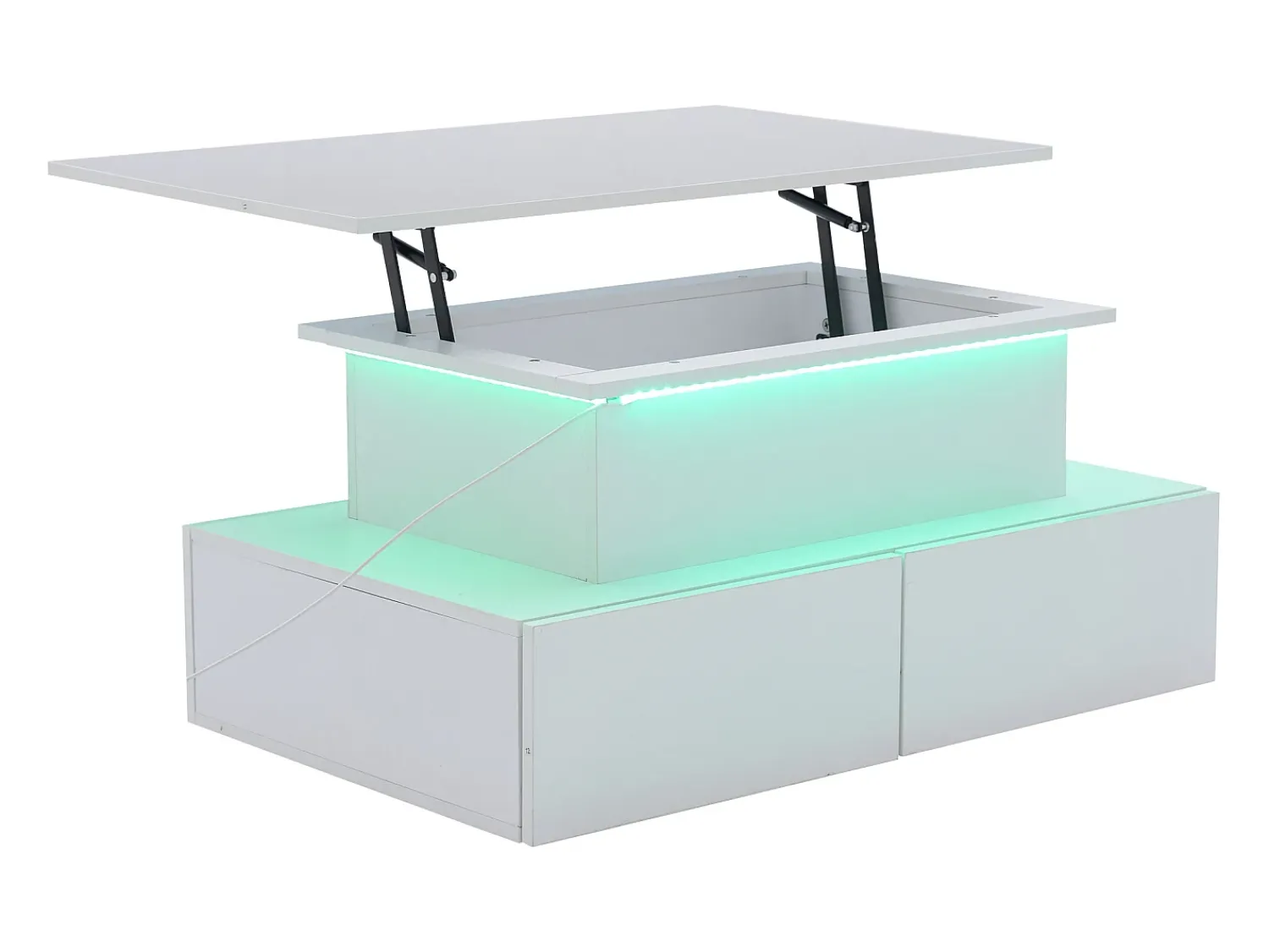 Mesa De Centro|ModernLuxe Mesa de centro reveladora com LED - 4 gavetas - Branco