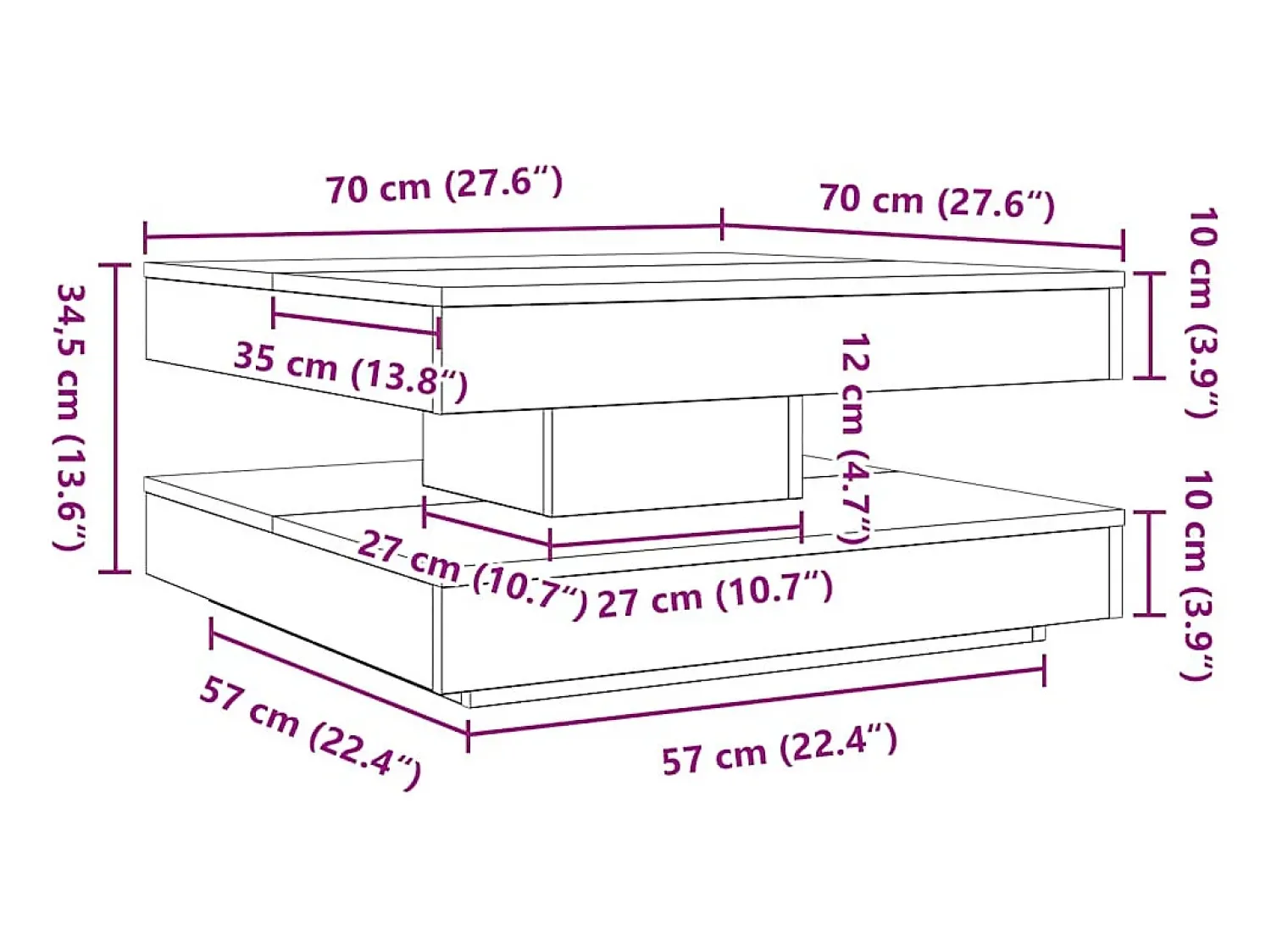 Mesa De Centro|vidaxl Mesa de centro rotativa a 360 graus 70x70x34,5 cm sonoma cinza Cinzento claro